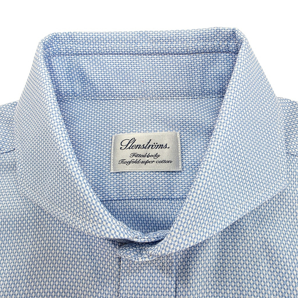 Stenströms Light Blue Micro Texture Dress Shirt Men’s 15.75 40 Fitted Cotton - Picture 5 of 13
